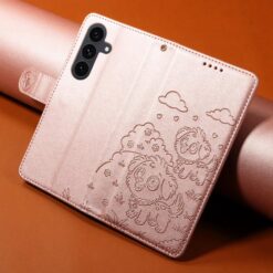 Lacné Kryty | Peňaženkové puzdro Embossing Pattern Šteniatko ružové – Samsung Galaxy S25 FE | Lacné Kryty