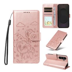 Lacné Kryty | Peňaženkové puzdro Embossing Pattern Šteniatko ružové – Samsung Galaxy S25 FE | Lacné Kryty