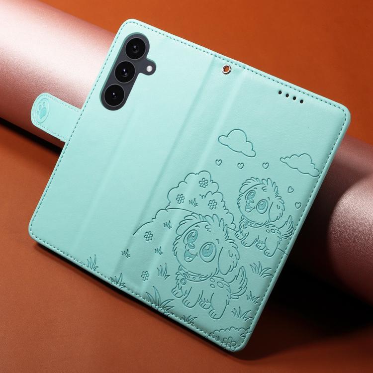Peňaženkové puzdro Embossing Pattern Šteniatko zelené – Samsung Galaxy S25 FE | Lacné Kryty Lacné Kryty | Peňaženkové puzdro Embossing Pattern Šteniatko zelené – Samsung Galaxy S25 FE | Lacné Kryty