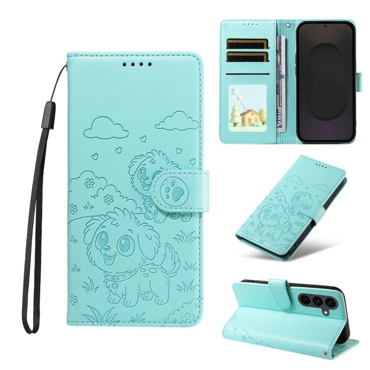 Peňaženkové puzdro Embossing Pattern Šteniatko zelené – Samsung Galaxy S25 FE | Lacné Kryty Lacné Kryty | Peňaženkové puzdro Embossing Pattern Šteniatko zelené – Samsung Galaxy S25 FE | Lacné Kryty