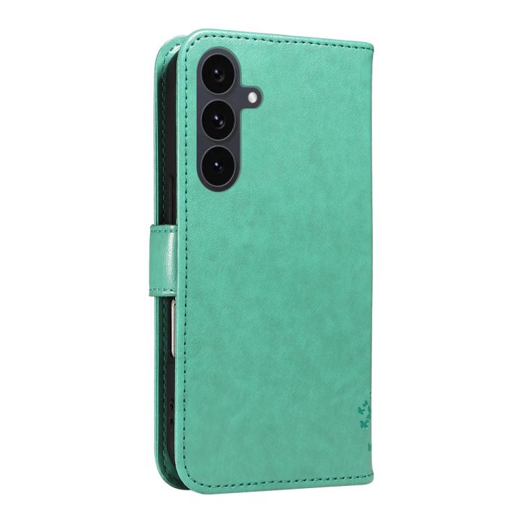 Peňaženkové puzdro Embossing Pattern Strom a mačka zelené – Samsung Galaxy S25 FE | Lacné Kryty Lacné Kryty | Peňaženkové puzdro Embossing Pattern Strom a mačka zelené – Samsung Galaxy S25 FE | Lacné Kryty
