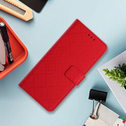 Lacné Kryty | Peňaženkové puzdro Grid case červené – T Phone 3 | Lacné Kryty