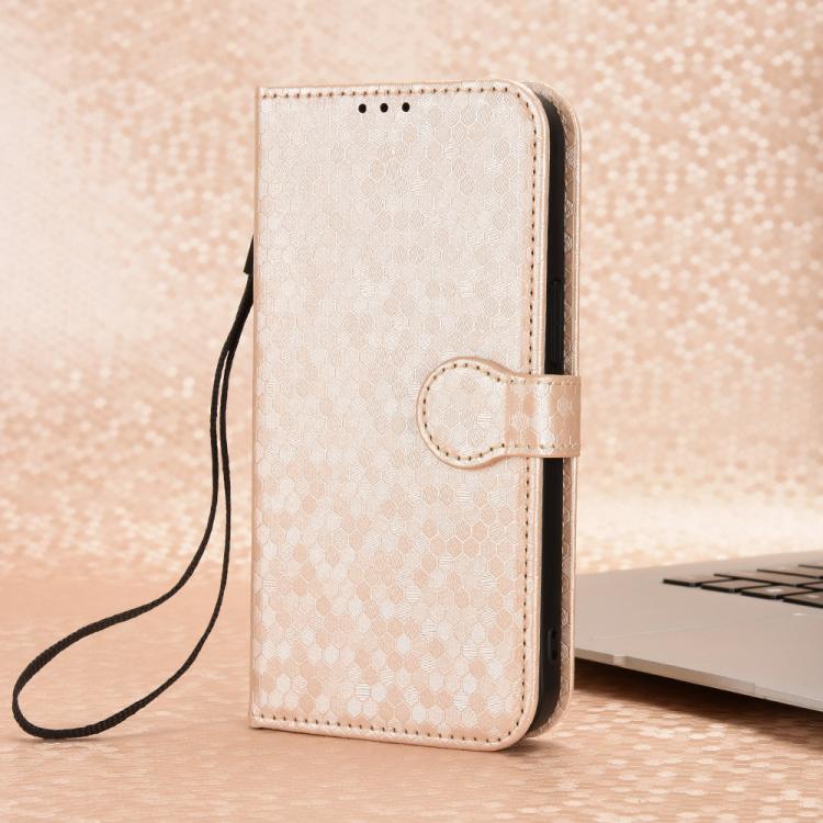 Peňaženkové puzdro Honeycomb Dot Texture Case zlaté – Samsung Galaxy S25 FE | Lacné Kryty Lacné Kryty | Peňaženkové puzdro Honeycomb Dot Texture Case zlaté – Samsung Galaxy S25 FE | Lacné Kryty