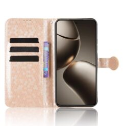 Lacné Kryty | Peňaženkové puzdro Honeycomb Dot Texture Case zlaté – Xiaomi 15T | Lacné Kryty