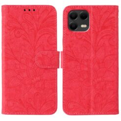Lacné Kryty | Peňaženkové puzdro Embossing Pattern Kvety červené – T Phone 3 Pro | Lacné Kryty