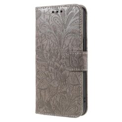 Peňaženkové puzdro Embossing Pattern Kvety sivé – T Phone 3 Pro