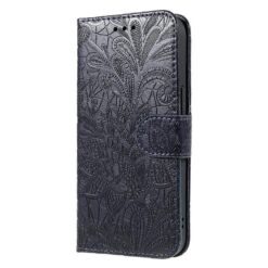 Lacné Kryty | Peňaženkové puzdro Embossing Pattern Kvety tmavomodré – T Phone 3 Pro | Lacné Kryty