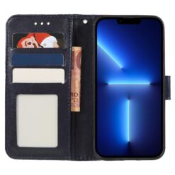 Peňaženkové puzdro Embossing Pattern Kvety tmavomodré – T Phone 3 Pro | Lacné Kryty Lacné Kryty | Peňaženkové puzdro Embossing Pattern Kvety tmavomodré – T Phone 3 Pro | Lacné Kryty