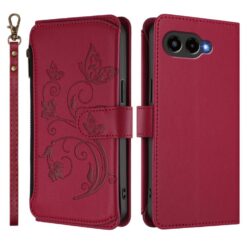 Lacné Kryty | Peňaženkové puzdro Embossing Pattern Motýle bordové – T Phone 3 | Lacné Kryty