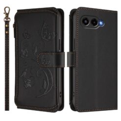 Lacné Kryty | Peňaženkové puzdro Embossing Pattern Motýle čierne – T Phone 3 | Lacné Kryty