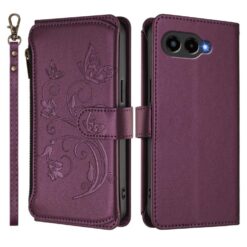 Lacné Kryty | Peňaženkové puzdro Embossing Pattern Motýle fialové – T Phone 3 | Lacné Kryty