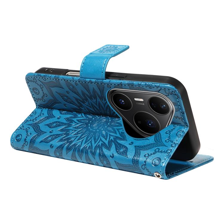 Peňaženkové puzdro Embossing Pattern Slnečnica modré – Huawei Pura 80 Pro | Lacné Kryty Lacné Kryty | Peňaženkové puzdro Embossing Pattern Slnečnica modré – Huawei Pura 80 Pro | Lacné Kryty