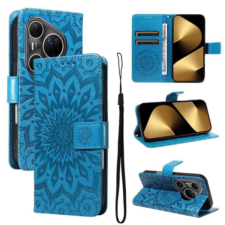 Peňaženkové puzdro Embossing Pattern Slnečnica modré – Huawei Pura 80 Ultra | Lacné Kryty Lacné Kryty | Peňaženkové puzdro Embossing Pattern Slnečnica modré – Huawei Pura 80 Ultra | Lacné Kryty