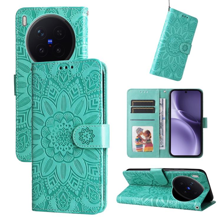 Peňaženkové puzdro Embossing Pattern Slnečnica zelené – Vivo X300 Pro | Lacné Kryty Lacné Kryty | Peňaženkové puzdro Embossing Pattern Slnečnica zelené – Vivo X300 Pro | Lacné Kryty