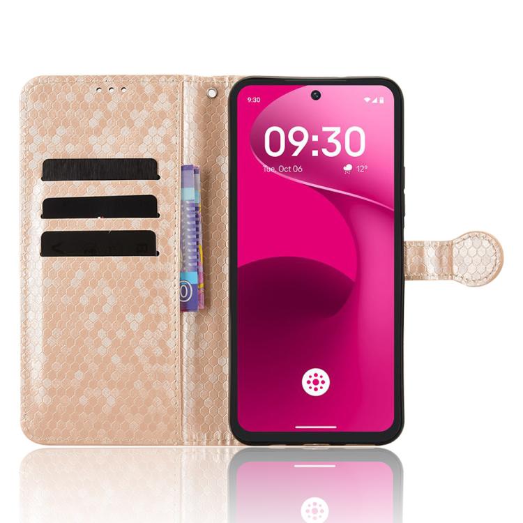 Peňaženkové puzdro Honeycomb Dot Texture Case zlaté – T Phone 3 Pro | Lacné Kryty Lacné Kryty | Peňaženkové puzdro Honeycomb Dot Texture Case zlaté – T Phone 3 Pro | Lacné Kryty