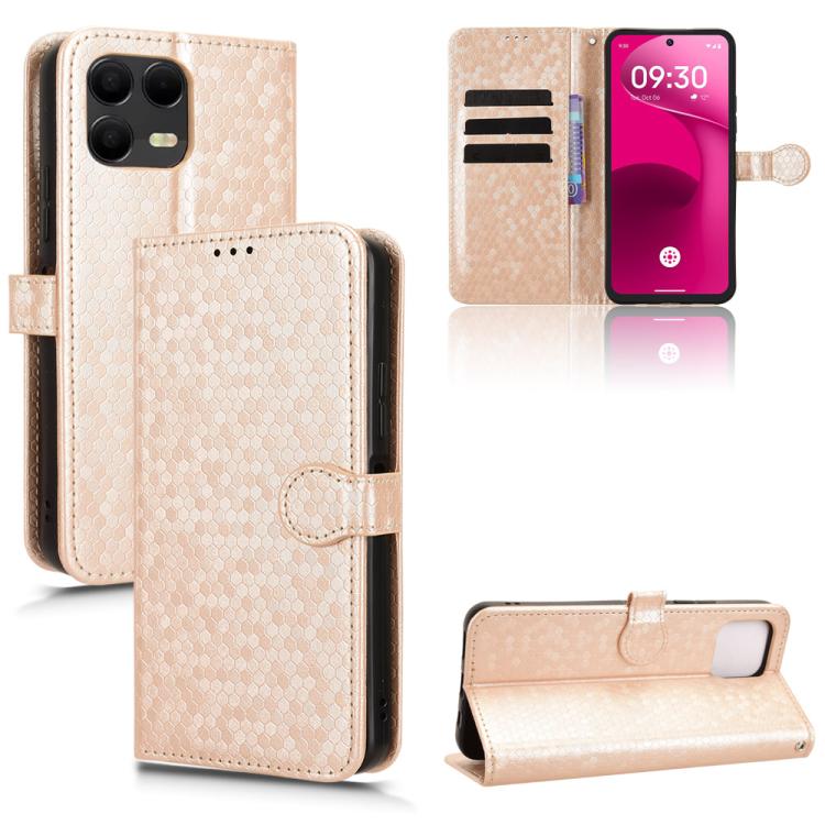 Peňaženkové puzdro Honeycomb Dot Texture Case zlaté – T Phone 3 Pro | Lacné Kryty Lacné Kryty | Peňaženkové puzdro Honeycomb Dot Texture Case zlaté – T Phone 3 Pro | Lacné Kryty