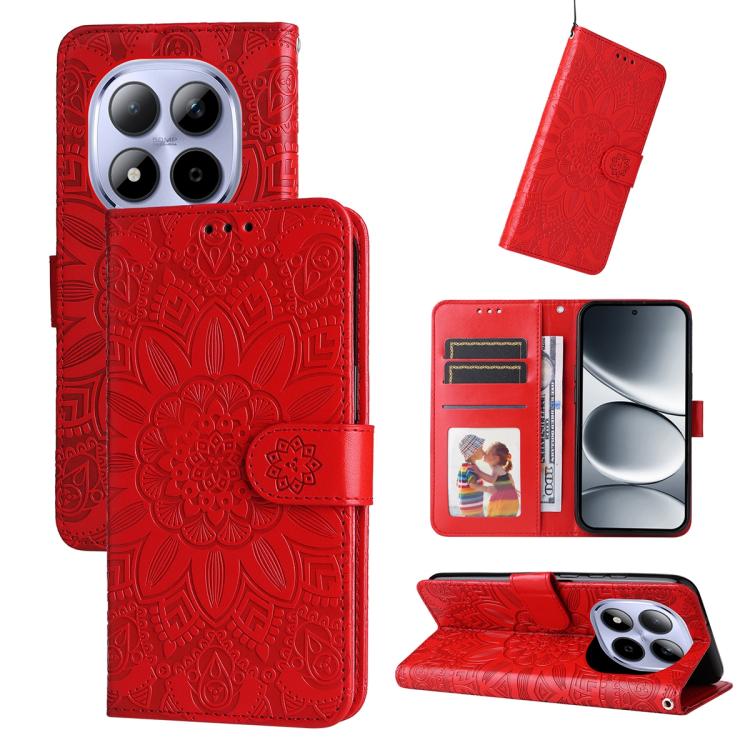 Peňaženkové puzdro Embossing Pattern Slnečnica červené – Xiaomi Redmi Note 15 Pro 4G | Lacné Kryty Lacné Kryty | Peňaženkové puzdro Embossing Pattern Slnečnica červené – Xiaomi Redmi Note 15 Pro 4G | Lacné Kryty