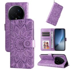 Lacné Kryty | Peňaženkové puzdro Embossing Pattern Slnečnica fialové – Honor Magic 8 Pro | Lacné Kryty