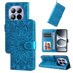 Lacné Kryty | Peňaženkové puzdro Embossing Pattern Slnečnica modré – Xiaomi Redmi Note 15 Pro 4G | Lacné Kryty