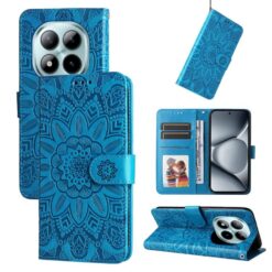Lacné Kryty | Peňaženkové puzdro Embossing Pattern Slnečnica modré – Xiaomi Redmi Note 15 Pro+ 5G | Lacné Kryty
