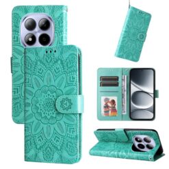 Lacné Kryty | Peňaženkové puzdro Embossing Pattern Slnečnica zelené – Xiaomi Redmi Note 15 Pro 4G | Lacné Kryty