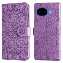 Lacné Kryty | Peňaženkové puzdro Embossing Pattern Slnečnica fialové – Google Pixel 10a | Lacné Kryty