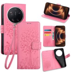 Lacné Kryty | Peňaženkové puzdro Embossing Pattern Strom case ružové – Xiaomi 17 Ultra | Lacné Kryty