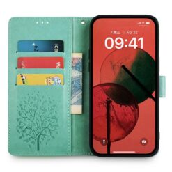 Lacné Kryty | Peňaženkové puzdro Embossing Pattern Strom case zelené – Xiaomi 17 Ultra | Lacné Kryty