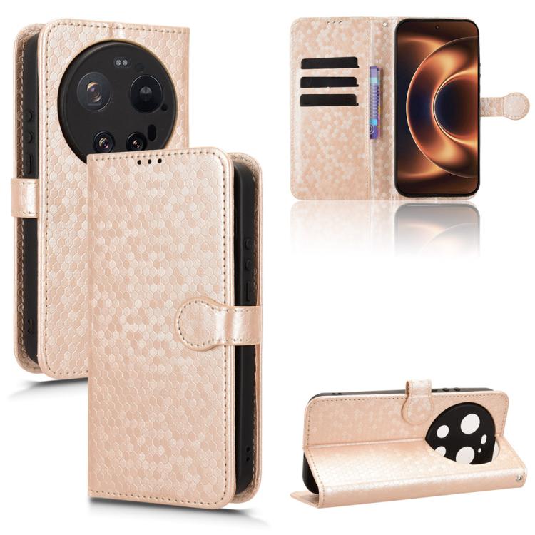 Peňaženkové puzdro Honeycomb Dot Texture Case zlaté – Xiaomi 17 Ultra | Lacné Kryty Lacné Kryty | Peňaženkové puzdro Honeycomb Dot Texture Case zlaté – Xiaomi 17 Ultra | Lacné Kryty