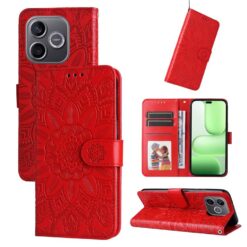 Lacné Kryty | Peňaženkové puzdro Embossing Pattern Slnečnica červené – Honor 600 Lite | Lacné Kryty