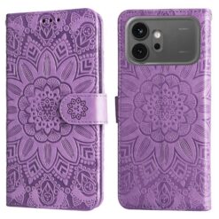 Peňaženkové puzdro Embossing Pattern Slnečnica fialové – Honor 600 / Honor 600 Pro