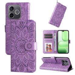 Lacné Kryty | Peňaženkové puzdro Embossing Pattern Slnečnica fialové – Honor 600 Lite | Lacné Kryty