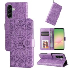 Peňaženkové puzdro Embossing Pattern Slnečnica fialové – Samsung Galaxy A57 | Lacné Kryty Lacné Kryty | Peňaženkové puzdro Embossing Pattern Slnečnica fialové – Samsung Galaxy A57 | Lacné Kryty