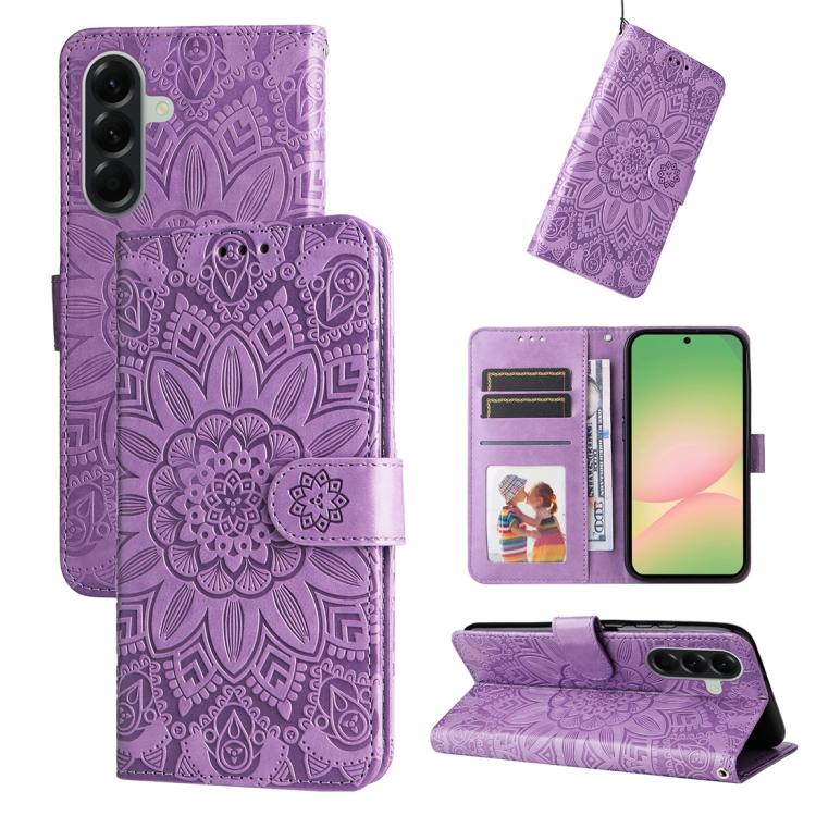 Peňaženkové puzdro Embossing Pattern Slnečnica fialové – Samsung Galaxy A57 | Lacné Kryty Lacné Kryty | Peňaženkové puzdro Embossing Pattern Slnečnica fialové – Samsung Galaxy A57 | Lacné Kryty