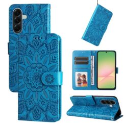 Lacné Kryty | Peňaženkové puzdro Embossing Pattern Slnečnica modré – Samsung Galaxy A57 | Lacné Kryty