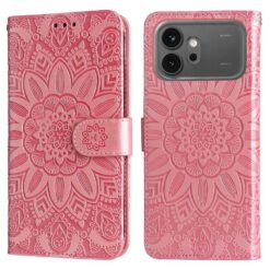 Peňaženkové puzdro Embossing Pattern Slnečnica ružové – Honor 600 / Honor 600 Pro