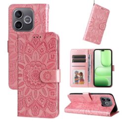 Lacné Kryty | Peňaženkové puzdro Embossing Pattern Slnečnica ružové – Honor 600 Lite | Lacné Kryty