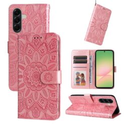 Lacné Kryty | Peňaženkové puzdro Embossing Pattern Slnečnica ružové – Samsung Galaxy A57 | Lacné Kryty
