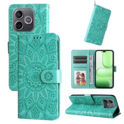 Lacné Kryty | Peňaženkové puzdro Embossing Pattern Slnečnica zelené – Honor 600 Lite | Lacné Kryty