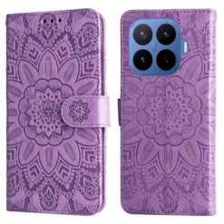 Lacné Kryty | Peňaženkové puzdro Embossing Pattern Slnečnica fialové – Xiaomi 17T Pro | Lacné Kryty