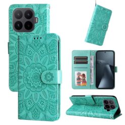 Lacné Kryty | Peňaženkové puzdro Embossing Pattern Slnečnica zelené – Xiaomi 17T | Lacné Kryty