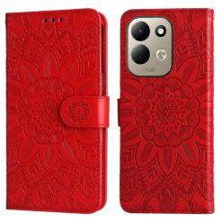 Peňaženkové puzdro Embossing Pattern Slnečnica červené – Xiaomi Redmi 17