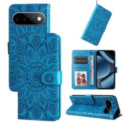 Lacné Kryty | Peňaženkové puzdro Embossing Pattern Slnečnica modré – Google Pixel 11 / Pixel 11 Pro | Lacné Kryty