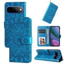 Lacné Kryty | Peňaženkové puzdro Embossing Pattern Slnečnica modré – Google Pixel 11 Pro XL | Lacné Kryty