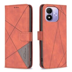 Lacné Kryty | Knižkové puzdro Rhombus hnedé – Xiaomi Redmi Note 17 / Redmi Note 17 5G | Lacné Kryty