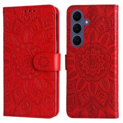 Peňaženkové puzdro Embossing Pattern Slnečnica červené – Samsung Galaxy S26 FE