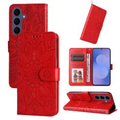 Peňaženkové puzdro Embossing Pattern Slnečnica červené – Samsung Galaxy S26 FE | Lacné Kryty Lacné Kryty | Peňaženkové puzdro Embossing Pattern Slnečnica červené – Samsung Galaxy S26 FE | Lacné Kryty