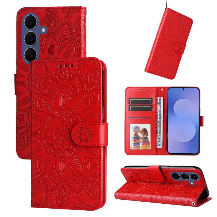 Peňaženkové puzdro Embossing Pattern Slnečnica červené – Samsung Galaxy S26 FE | Lacné Kryty Lacné Kryty | Peňaženkové puzdro Embossing Pattern Slnečnica červené – Samsung Galaxy S26 FE | Lacné Kryty