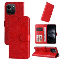Lacné Kryty | Peňaženkové puzdro Embossing Pattern Slnečnica červené – Xiaomi Redmi Note 17 Pro Max | Lacné Kryty