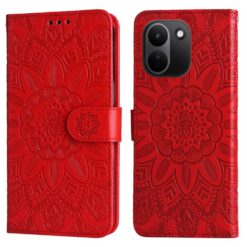 Lacné Kryty | Peňaženkové puzdro Embossing Pattern Slnečnica červené – Xiaomi Redmi Note 17 Pro Max | Lacné Kryty